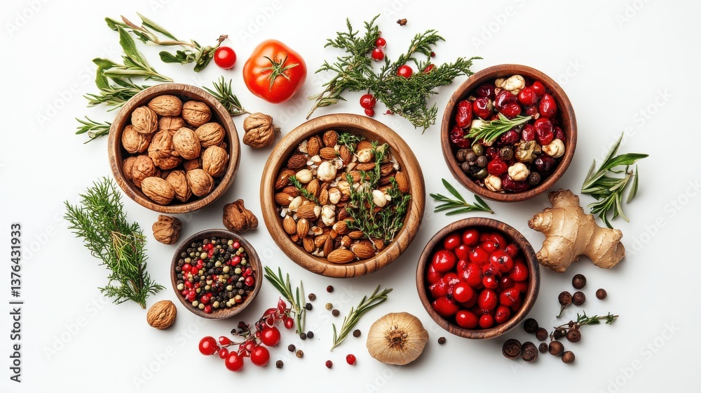 A festive holiday feast displaying a variety of delicious food items on a clean white background for seasonal celebrations A festive holiday feast displaying a variety of delicious food items on a clean white background for seasonal celebrations
