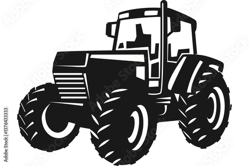Black and White Tractor Vector Illustration
