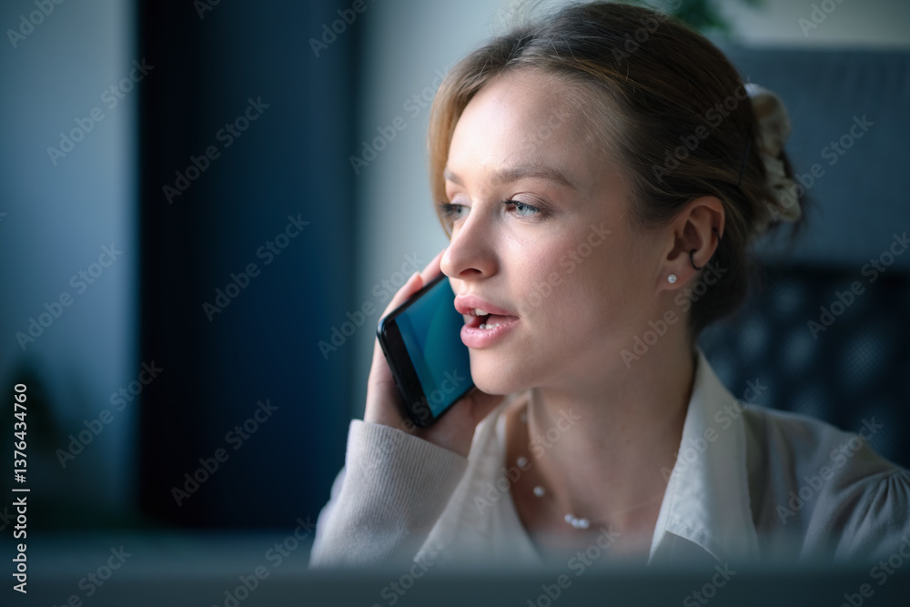 Businesswoman using smartphone for business negotiation