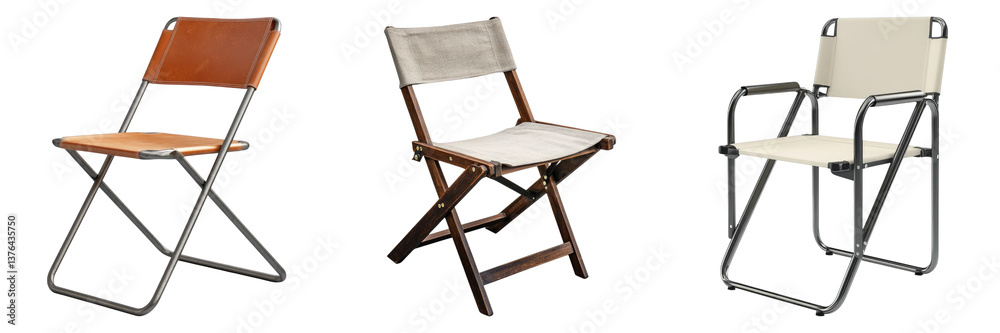 Folding chair isolated on transparent background. PNG, Set of Folding chair isolated on transparent background. PNG, Set of