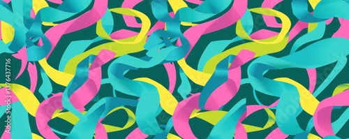 Doodle seamless pattern poster green blue pink color scheme camouflage modern simple art illustration minimal striped texture.