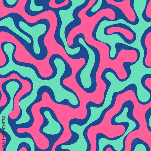 Doodle seamless pattern green blue pink color scheme camouflage modern simple art illustration minimal striped funky texture.