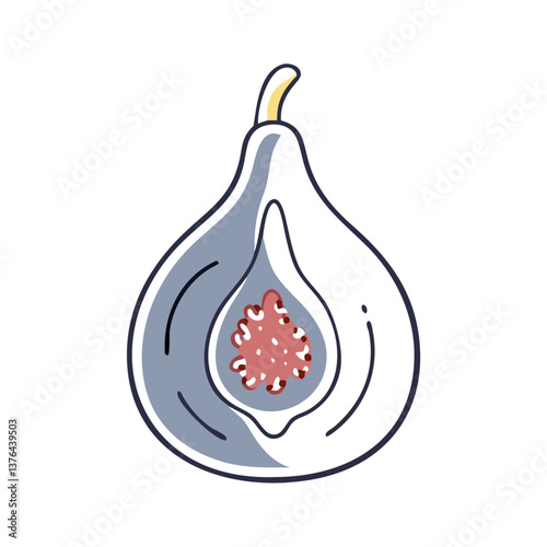 Sliced fig fruit in flat cartoon style