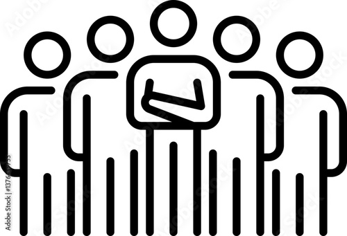 People Team Business Work Group Line Icon, Standing with arms crossed