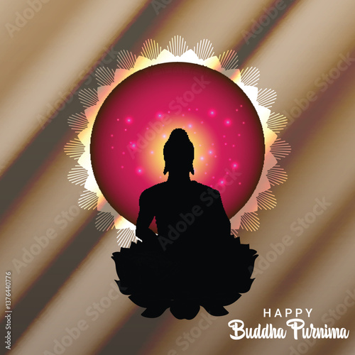 Happy buddha purnima, gautam buddha meditating, vector illustration