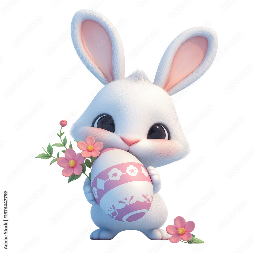 Fototapeta premium Colorful eggs and flowers adorable easter bunny in spring celebration animation