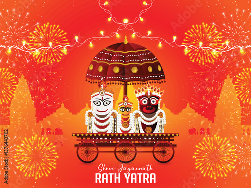Happy rath yatra jagannath puri festival illustration