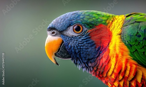 A vibrant lory stands out with its striking rainbow plumage and intricate feather patterns on display.
