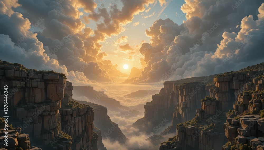 Fototapeta premium Majestic Sunset Over Rocky Canyon with Dramatic Cloudscape