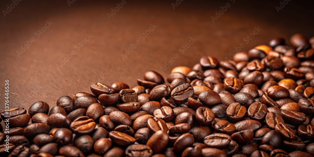 Obraz premium Roasted Coffee Beans Close-Up A Rich, Aromatic Pile on a Dark Brown Background