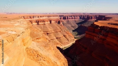 Aerial View: Sun-Drenched Canyon Walls & Desert Oasis, Goosenecks State Park