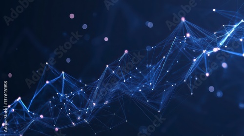 Abstract Data Network Visualization: Immerse yourself in a mesmerizing digital realm where a luminous network of interconnected data points dances against a deep, vibrant blue backdrop.