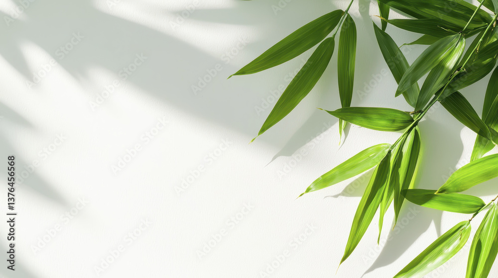 Fototapeta premium Graceful bamboo leaves casting elegant shadows on light background