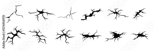 Cracks, a large set of cracks. Black cracks, lightning