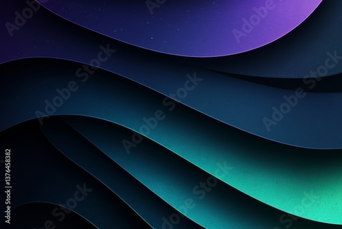Glowing geometric shapes in teal, purple, and lime green on dark navy background for tech branding