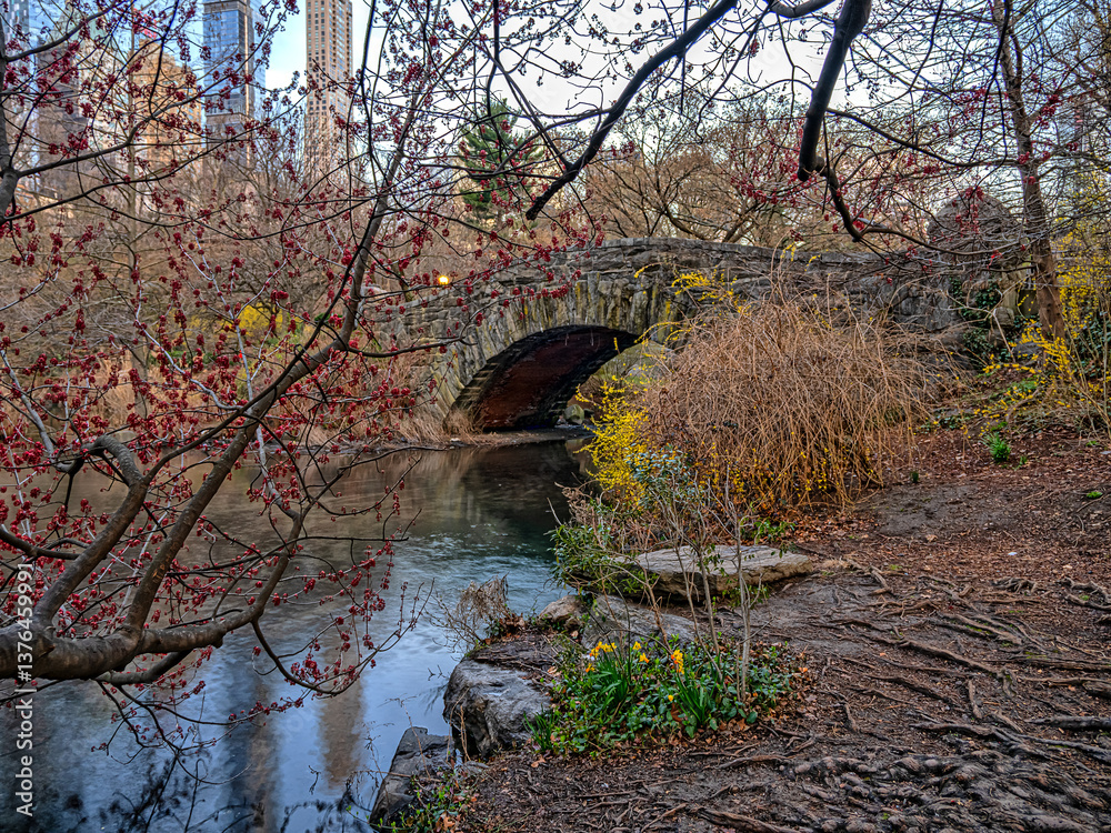Gapstow Bridge in Central Park, early spring