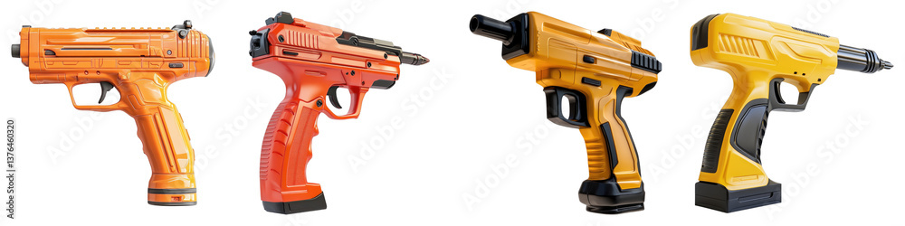 Nail gun artistry isolated on transparent background. PNG , Set of Nail gun artistry isolated on transparent background. PNG , Set of