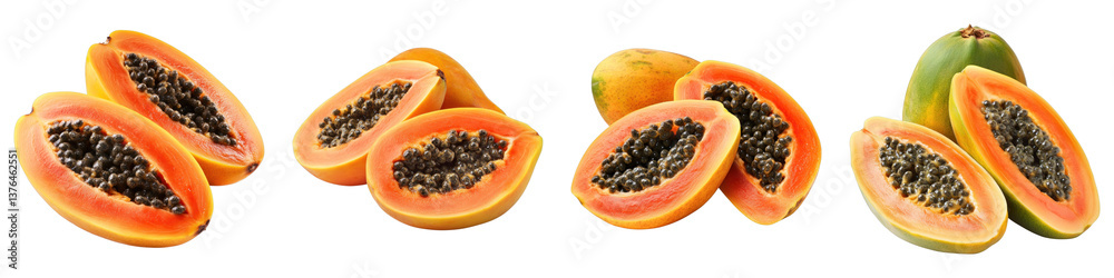 Papaya passion isolated on transparent background. PNG , Set of Papaya passion isolated on transparent background. PNG , Set of