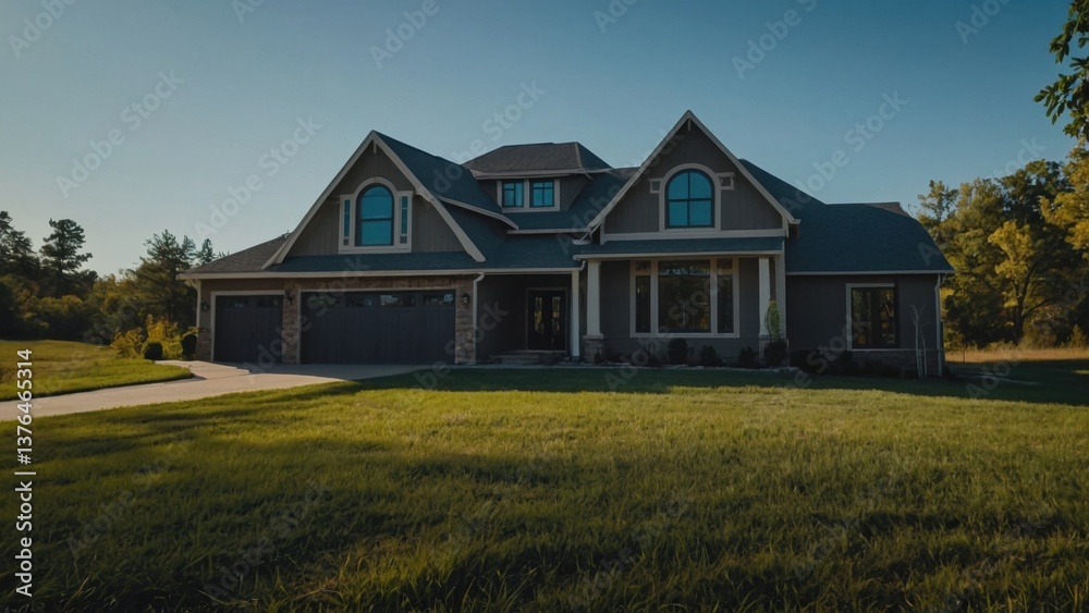 Charming Single-Family Home with Lush Green Lawn and Suburban Architecture for Peaceful Living Charming Single-Family Home with Lush Green Lawn and Suburban Architecture for Peaceful Living