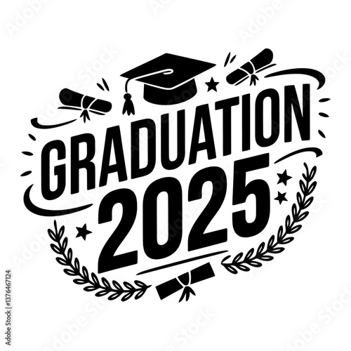 Graduation 2025 Black Typography – Elegant Hand-Lettered Vector Design