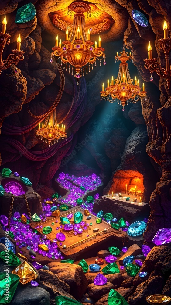 Fototapeta premium Enchanted Underground Cavern with Ornate Chandeliers