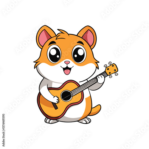 Cute feline vector illustration of a cat playing a guitar