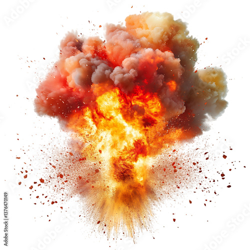 Massive Explosion with Flames and Smoke Isolated on Transparent Background