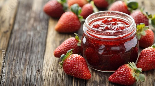 Wallpaper Mural A jar of strawberry jam surrounded by fresh strawberries on a rustic wooden surface, showcasing a delicious and natural treat. Torontodigital.ca