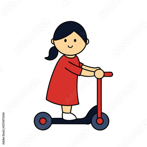 Active childhood fun with a cartoon girl on a scooter