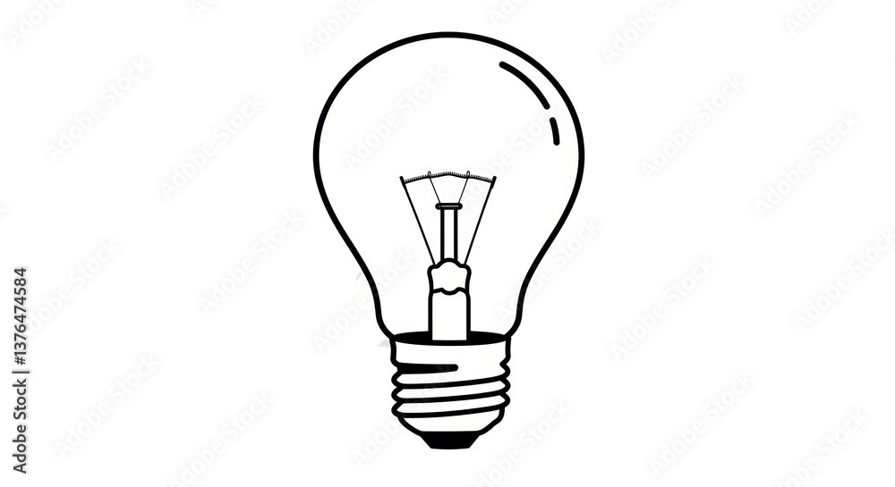 Isolated Line Art of a Classic Light Bulb with Visible Filament Isolated Line Art of a Classic Light Bulb with Visible Filament