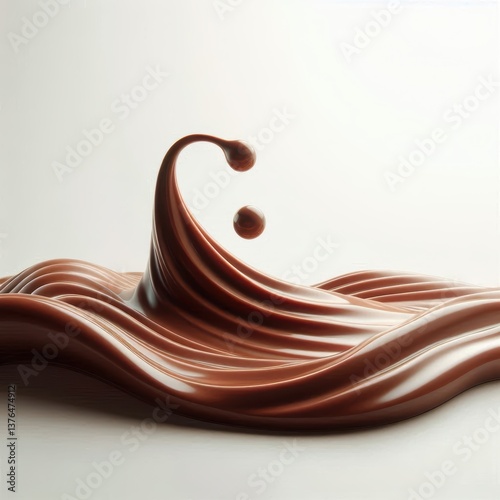 Dynamic Liquid Chocolate Swirl Wave Isolated on White Background