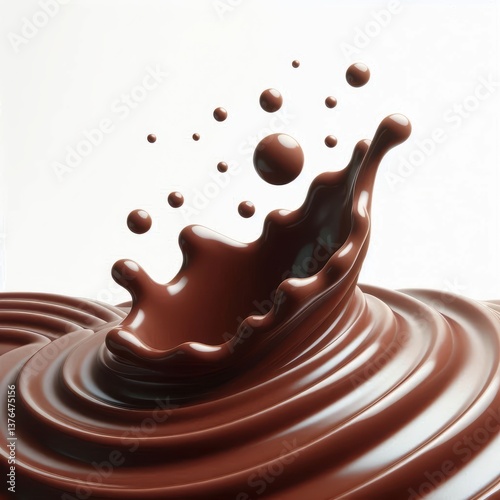 Dynamic Liquid Chocolate Swirl Wave Isolated on White Background