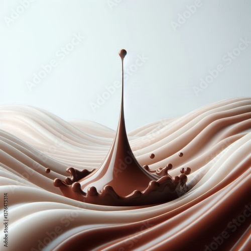 Dynamic Liquid Chocolate Swirl Wave Isolated on White Background