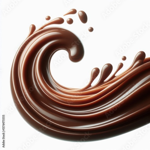 Dynamic Liquid Chocolate Swirl Wave Isolated on White Background