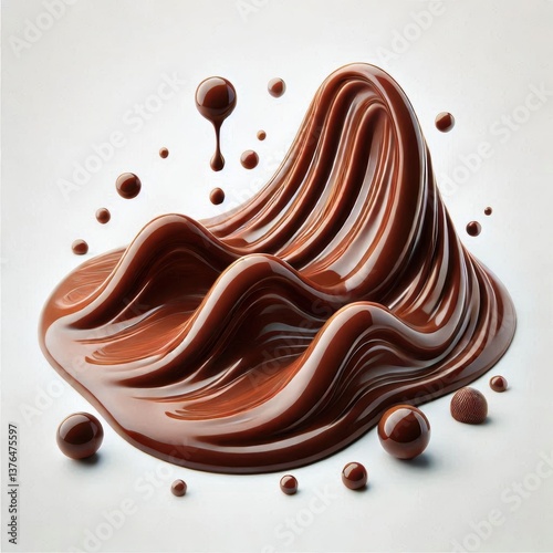 Dynamic Liquid Chocolate Swirl Wave Isolated on White Background