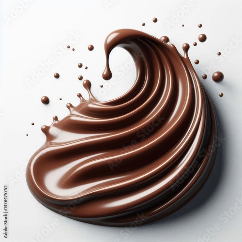 Dynamic Liquid Chocolate Swirl Wave Isolated on White Background