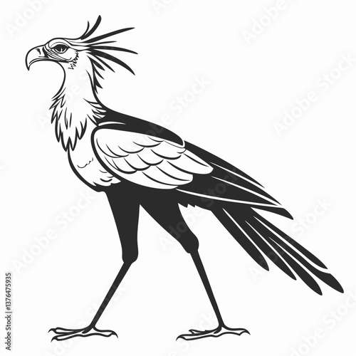 Secretary bird black silhouette icon vector
