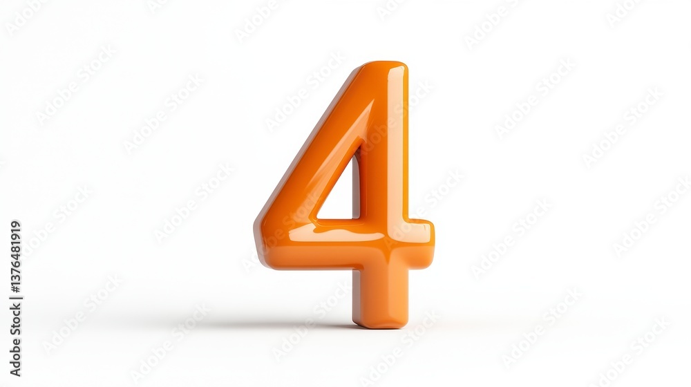 Glossy Orange Number Four 3D Render on White Glossy Orange Number Four 3D Render on White