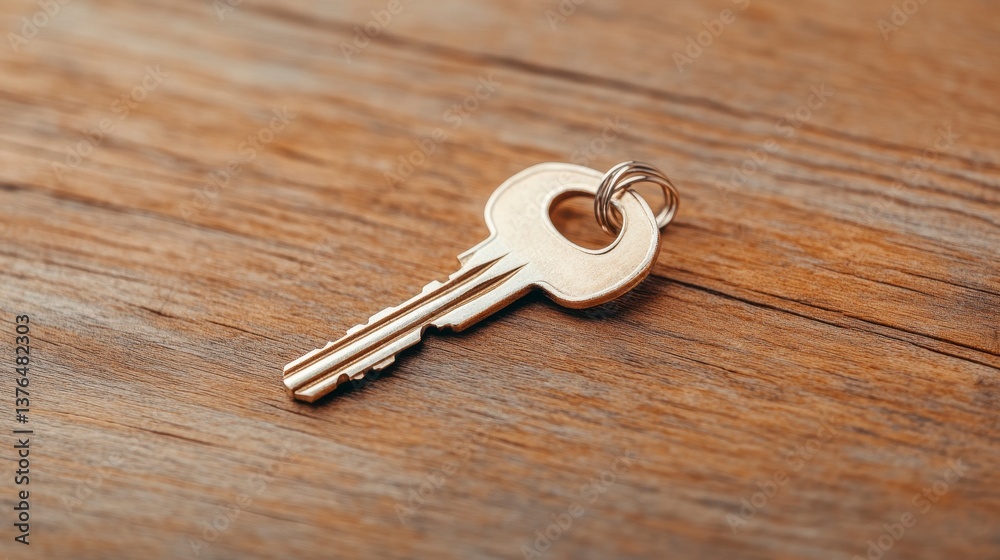 Gold Key on Light Brown Wooden Background Gold Key on Light Brown Wooden Background