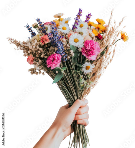 PNG A beautiful bouquet of dried flowers colorful blossoms vibrant.