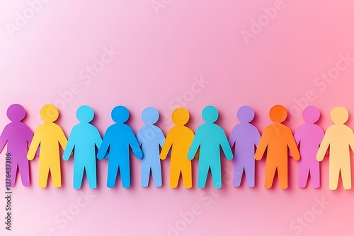 Wallpaper Mural Colorful Paper People Teamwork on Pink Torontodigital.ca