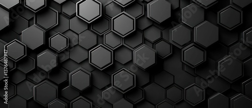 Abstract dark grey hexagonal pattern.  Geometric texture background. 3D rendering