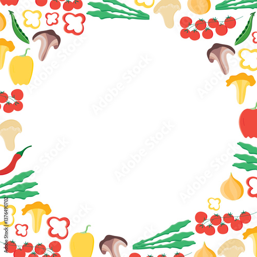 mushrooms and vegetables decorative frame in vector