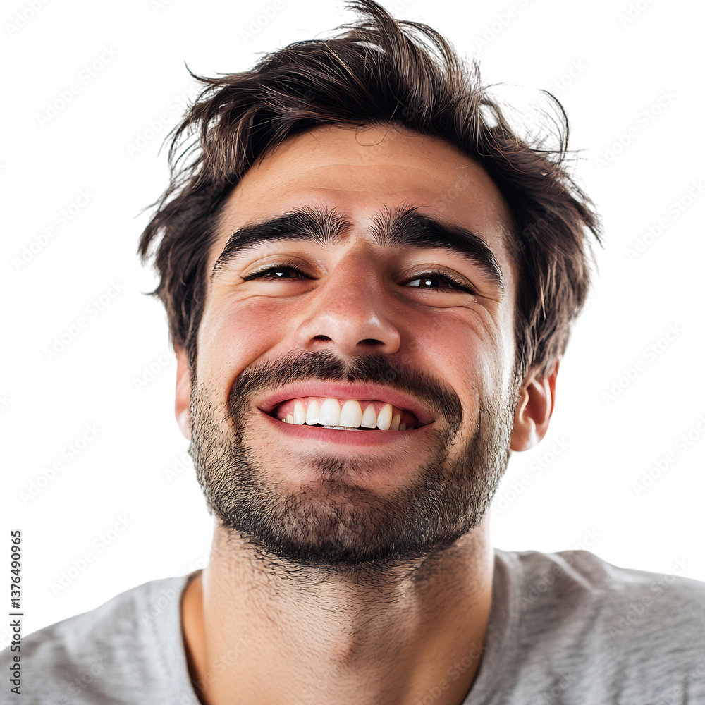Fototapeta premium A Man with Grinning Expression and Squinted Eyes Isolated on Transparent Background