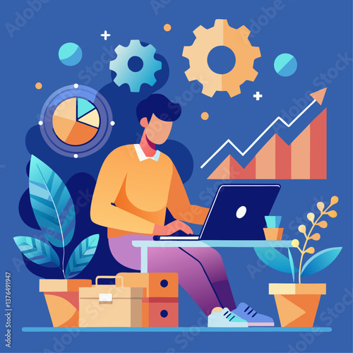 business people analytic business graph and SEO on web. Flat business people analytics and monitoring investment and finance report graph on monitor concept. Business marketing planning.
