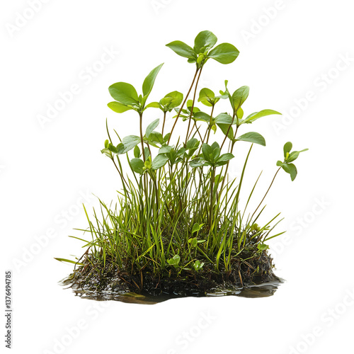 A Close Up of a Water Sedge Plant Growing in Green Leaves Isolated on Transparent Background