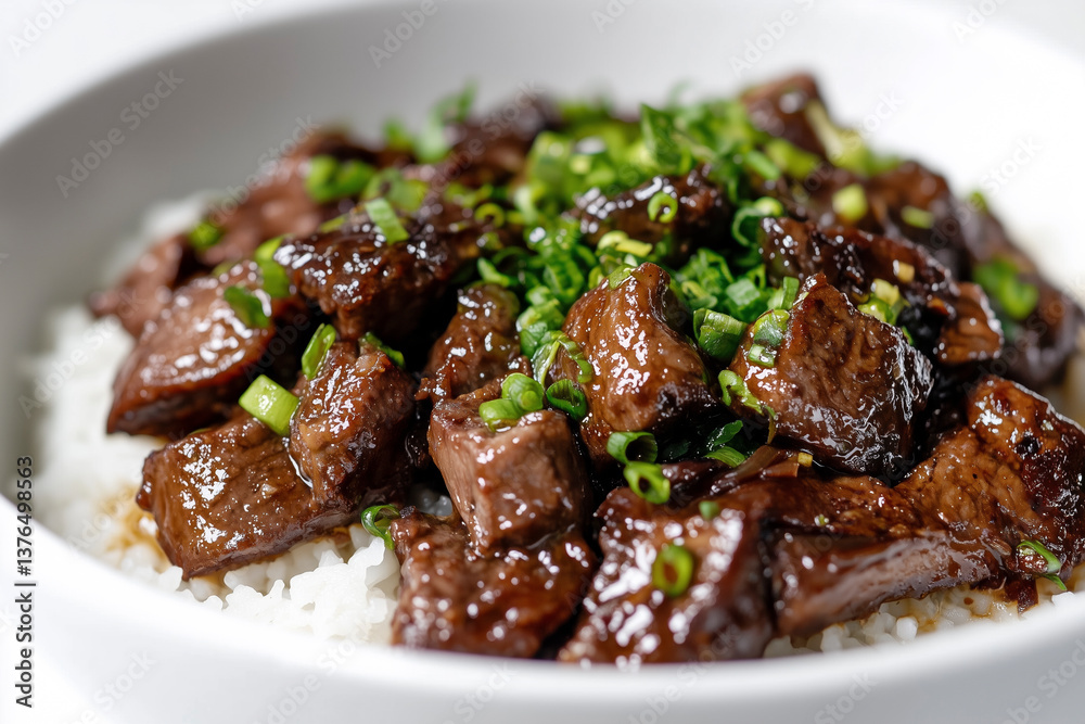 In-depth close-up of Adobo showcasing its ingredients and textures on a white backdrop. In-depth close-up of Adobo showcasing its ingredients and textures on a white backdrop.