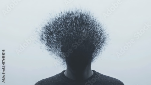 Conceptual exploding head silhouette portraying cognitive disintegration in schizophrenia mental health awareness