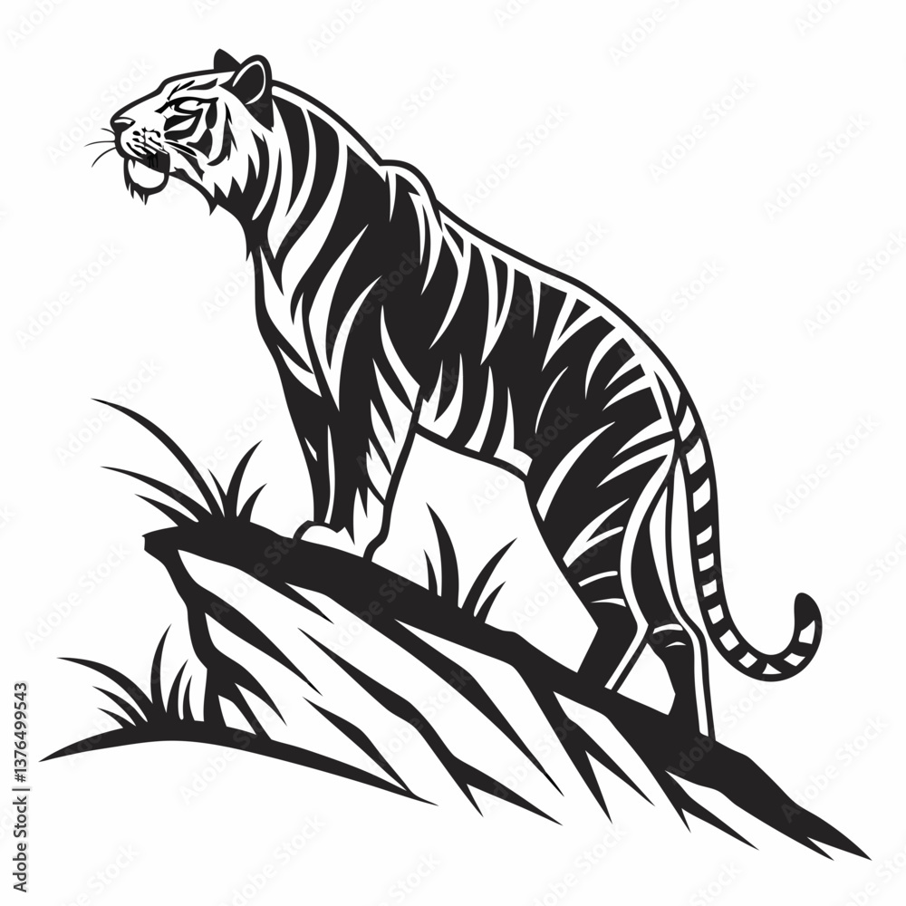 Obraz premium siberian tiger black silhouette icon vector