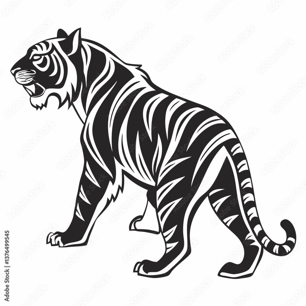 Obraz premium siberian tiger black silhouette icon vector